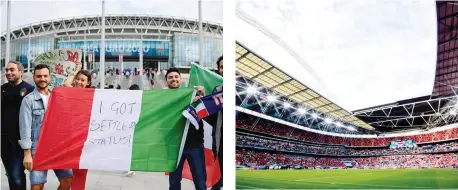  ?? ANSA LAPRESSE ?? Tifosi italiani fuori dall’impianto londinese
L’interno di Wembley prima di Italia-Austria