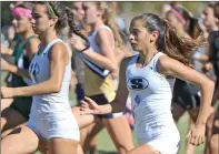  ?? Katharine Lotze/The Signal ?? In this file photo, Mariah Castillo, right, runs at the start of a 2015 Foothill League cross country meet.