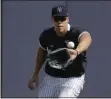  ?? FRANK FRANKLIN II - THE ASSOCIATED PRESS ?? New York Yankees’ Aaron Judge catches a ball during a spring training baseball workout Tuesday, Feb. 18, 2020, in Tampa, Fla.