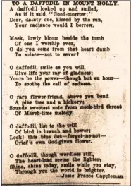  ?? (Arkansas Democrat-Gazette) ?? “To a Daffodil in Mount Holly” by Josie Frazee Cappleman from the March 11, 1913, Arkansas Gazette.