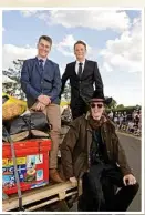  ??  ?? Arriving on the back of a muddy ute fitted out for camping are (from left) Deiter Wieden, Mitchell Schoenfisc­h and Jordan Grams