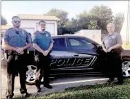  ?? SALLY CARROLL/MCDONALD COUNTY PRESS ?? Officer Miller, left, Goodman Police Chief Curt Drake and Officer Michelle Wilson serve the Goodman community. Not pictured: Joseph David.