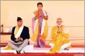  ?? PTI ?? Prime Minister Narendra Modi with Nepal PM Sher Bahadur Deuba during the foundation ceremony of India Internatio­nal Centre for Buddhist Culture and Heritage at Lumbini Monastic Zone, on Monday