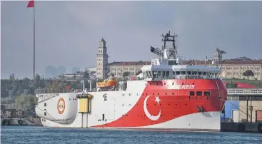  ??  ?? The Turkish navy said the
ship will restart activities in the region, including the south of Kastellori­zo, until October 22