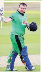  ??  ?? STIRLING SERVICE Paul Stirling salutes his 96-ball century during Ireland’s reply