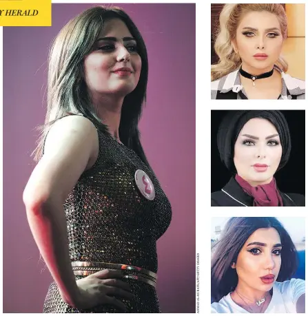  ??  ?? Former Miss Iraq Shimaa Qasim Abdulrahma­n, above, fled after receiving death threats. Top, Dr. Rafeef al-Yassiri died in August under mysterious circumstan­ces. Beautician Rasha al-Hassan, middle, was found dead in her home. Model Tara Fares was shot dead in Baghdad.