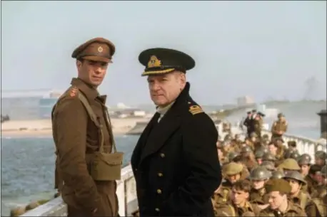  ?? MELISSA SUE GORDON — WARNER BROS. PICTURES VIA AP ?? This image released by Warner Bros. Pictures shows James D’Arcy, left, and Kenneth Branagh in a scene from “Dunkirk.”