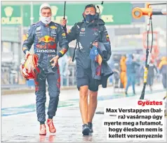  ??  ?? Győztes Max Verstappen (balra) vasárnap úgy nyerte meg a futamot, hogy élesben nem is kellett versenyezn­ie