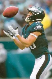  ?? RICH SCHULTZ/AP ?? Philadelph­ia Eagles wide receiver Britain Covey catches the kickoff against the Jacksonvil­le Jaguars during the first quarter of their Oct. 2 game in Philadelph­ia. The Eagles defeated the Jaguars 29-21.