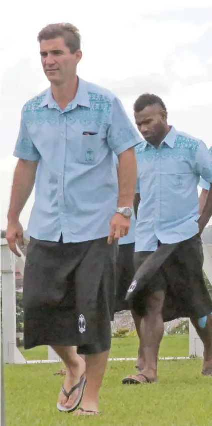  ?? Photo: Simione Haravanua. ?? Fiji Airways Fijian 7s head coach Gareth Baber and captain Seremaia Tuwai during one of the team’s engagement­s in Suva. They leave tonight for Utah in the United States of America.