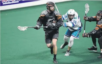  ??  ?? Kevin Crowley, a New Westminste­r native with the New England Black Wolves, says he tries to promote the Vancouver Stealth ‘as much as I can’ when he’s home.
