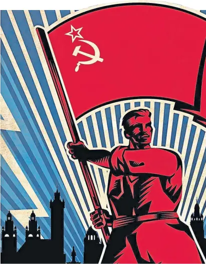  ??  ?? A worker waves the red flag before Glasgow’s skyline on the cover of Kenny Macaskill’s book, Glasgow