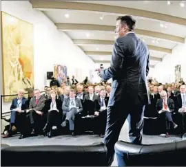  ?? Heiko Junge EPA ?? TESLA MOTORS CEO Elon Musk attends a conference at an Oslo museum in April. Analysts will be listening closely to Musk when Tesla releases its earnings.