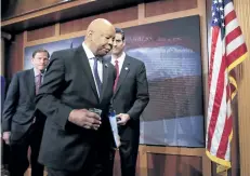  ?? MANUEL BALCE CENETA/THE ASSOCIATED PRESS ?? Rep. Elijah Cummings, ranking member on the House Oversight Committee, leaves a news conference on Capitol Hill in Washington, D.C., on Thursday. Documents released by lawmakers show former national security adviser, Michael Flynn, was warned when he...