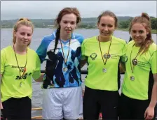  ??  ?? Valentia U18 ladies gold medal winners (from left) Sinead O Brien, Aoife Daly, Roisin Galvin and Chloe Lyne at Callinafer­cy Regatta on Sunday