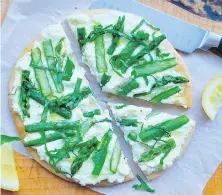  ??  ?? Asparagus ricotta pita pizza can be served as a snack or main course with a salad.