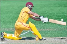  ?? ?? NQ's Brad Stout plays a shot in Representa­tive T20 cricket at Riverway Stadium. Picture: Evan Morgan