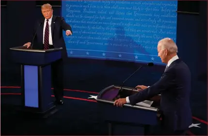  ?? Associated Press ?? ■ President Donald Trump responds to Democratic presidenti­al candidate former Vice President Joe Biden during the first presidenti­al debate Tuesday at Case Western University and Cleveland Clinic in Cleveland.