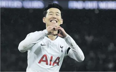  ?? Picture: Getty Images ?? LOVELY. Heung-Min Son of Tottenham Hotspur celebrates after scoring his team’s third goal during their English Premier League match against Chelsea at Wembley on Saturday.