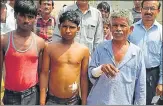  ??  ?? Chhotu, Ghanshyam, and their father (in blue kurta) were attacked by feral dogs in Laharpur area of Sitapur. (Right) Nineyearol­d Sushil undergoing treatment after a dog attack in Talgaon area.