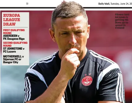  ??  ?? Fitness test: McInnes is getting his Dons up to speed in Ireland