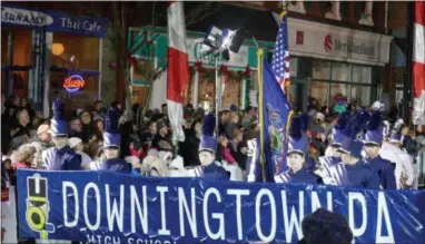  ?? SUBMITTED PHOTO ?? The Downingtow­n High School Marching Band performs in the West Chester Christmas Parade.