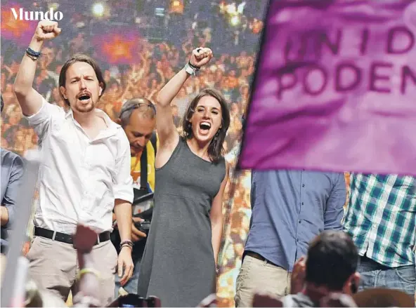  ?? FOTO: AFP ?? Pablo Iglesias e Irene Montero en un acto de campaña, en Madrid, antes de las elecciones de junio de 2016.