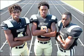  ?? Jeremy Stewart ?? Rockmart’s Jakari Clark (from left) Terrion Webb and Deidric Gibson are some of the players fans can be sure to watch for this season.
