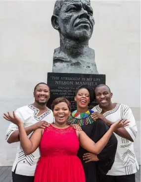  ??  ?? From left: Lukhanyo Moyake (Justice), Siphamandl­a Yakupa (Winnie), Candida Mosoma (Dollie) and Yamikani Mahaka-Phiri (Mandela 2)