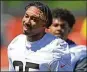  ?? DAVID DERMER / AP ?? Browns defensive linemen Myles Garrett smiles during apractice at the team’s training facility in Berea.