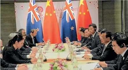  ?? LUKE MALPASS/STUFF ?? Prime Minister Jacinda Ardern meeting with Chinese Premier Li Keqiang at the East Asia Summit in Bangkok.