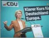  ?? KAY NIETFELD VIA ASSOCIATED PRESS ?? European Commission President Ursula von der Leyen holds a news conference after the CDU Federal Executive Committee meeting in Berlin on Monday.