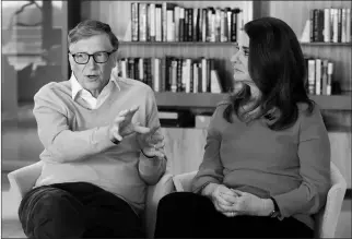  ?? ASSOCIATED PRESS ?? IN THIS FEB. 1 FILE PHOTO, MICROSOFT CO-FOUNDER BILL GATES and his wife Melinda take part in an AP interview in Kirkland, Wash. Bill Gates is starting a new fight against systemic poverty in America, as his private foundation announces millions of...