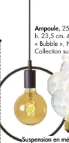  ??  ?? Ampoule, 25 W, h. 23,5 cm. 49,50 €, « Bubble », Nud Collection sur Suspension en métal, ø 27 cm. 9,95 €, « Enderby », castorama.fr