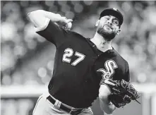  ?? Brett Coomer / Staff photograph­er ?? White Sox starter Lucas Giolito threw 82 of his 107 pitches for strikes in blanking the Astros on four singles Thursday night.