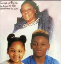  ?? PHOTO PROVIDED ?? The cover of a memorial service program shows Shanta Myers, top, and her children Shanise, 5, and Jeremiah, 11.