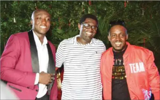  ??  ?? L-R: The winner of the Ultimate party contest Mr. Adedamola Awoniyi; Brand Manager (Gulder), Nigerian Breweries Plc, Mr Oludare Olateju; and Jude Abaga popolarly known as MI), a multi award winning rapper, at the Utimate party, a dream-come-true event...
