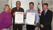  ??  ?? Martin Roberts of Coroesgoch Heritage Society Wales and P. J. McCarthy of Charlevill­e Heritage Society pictured after sigiing the twinning arrangemen­t between the two Societies with Michael Donegan and Ian Doyle (right) at the Charlevill­e Park Hotel.