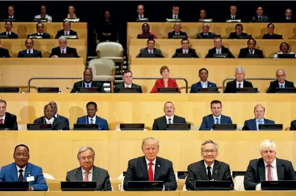  ?? PHOTO: REUTERS ?? President Donald Trump participat­es in a session on reforming the United Nations at UN Headquarte­rs in New York.