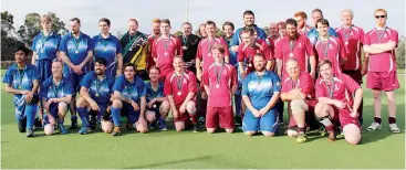  ??  ?? Churchill and Aztecs men’s teams came together to celebrate a closely fought grand final. Pictured back row from left Dylan Geffs, Dan Galway, Riley Taylor, Aztec Goalie Michael Crawford, Matt Taylor Cory Taylor, Churchill goalie Owen McLaughlin, Matthew Fisher, Colin Parnall, Matt Keen, Matt Wells, Paul Bailey, Steven Boltong, Lee Cooper, Jamie Cobbledick, Luke Taylor, Steve Fallon, Harvey Ellis-Williams, Brian Taylor, Joel Murtach, front row Sherwin Mariona, Rohan Godfrey, Dean White, Lachlan White, Daniel Godfrey, Shaun Hudgell, Toby Taylor, Mark Phoenix, Brendan ‘Spud’ North and Tom Taylor; Photograph: Margaret North.