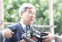  ??  ?? Cho speaks to the media as he arrives at the Seoul Southern District Prosecutor­s’ Office for questionin­g over suspected tax evasion, in Seoul. — AFP photo