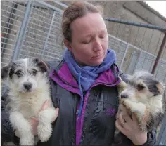  ??  ?? Fiona Kynes and two of the dogs from Wicklow Animal Welfare.