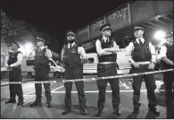  ?? AP/YUI MOK ?? Police officers man a cordon near Seven Sisters Road at Finsbury Park where a vehicle struck pedestrian­s in London today.