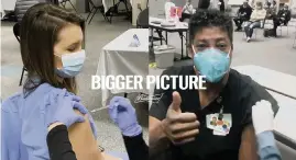  ?? Budweiser via AP ?? This image provided by Budweiser shows two healthcare workers being vaccinated. The ad, narrated by actress Rashida Jones, ran before the Super Bowl. The beer giant, for the first time in 37 years, did not have a commercial during the Super Bowl game itself.