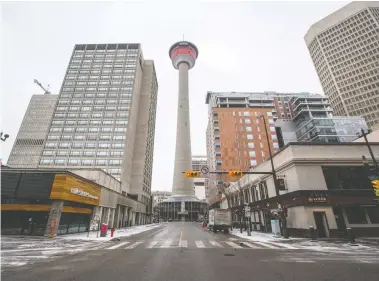  ?? GAVIN YOUNG / POSTMEDIA NEWS ?? As downtown Calgary sits mostly empty, Ken Kobly, CEO of the Alberta Chambers of Commerce, says that after years of challengin­g times in the province, it’s hard to suggest to a small business that they search out more bank funding.