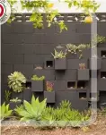 ??  ?? ÉCOLO. Potager vertical réalisé à partir de blocs de parpaings. Peints en noir, ils ménagent une atmosphère contempora­ine au jardin.