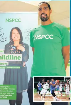  ??  ?? Speaking up Kieron Achara backing the NSPCC and (inset) competing at the Gold Coast 2018 Commonweal­th Games