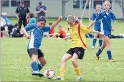  ?? Photo: GEMMA SLIZ/ HARLEQUIN PHOTOGRAPH­Y ?? ACTION: There was plenty of action at the Matamata Domain on Saturday for the Waikato Bay of Plenty Football talent centre game day.