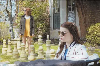  ??  ?? CHECKMATE: Olivia Cooke and Anya Taylor-Joy, above, are up to no good in ‘Thoroughbr­eds.’ Anton Yelchin, at left with Taylor-Joy, appears in his final role.