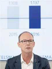  ?? EPA ?? Bertelsman­n SE chairman and CEO Thomas Rabe speaks during the annual press conference presenting the company’s financial report for the year 2016 in Berlin on Tuesday.